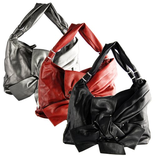 Womens Faux Leather Elegant Bow Shoulder Handbag Purse (different colors available) รูปที่ 1