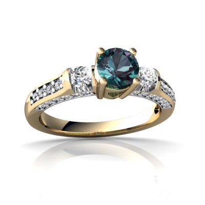 14K Yellow Gold Round Created Alexandrite Engagement Ring รูปที่ 1