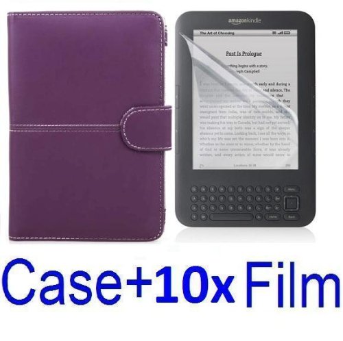 Neewer Leather Case For Amazon Kindle 3 eBook Reader PURPLE + 10x SCREEN PROTECTOR (Kindle E book reader) รูปที่ 1