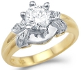 Solid 14k Yellow and White Two Tone Gold Engagement CZ Cubic Zirconia Ring Round Cut 1.5 ct