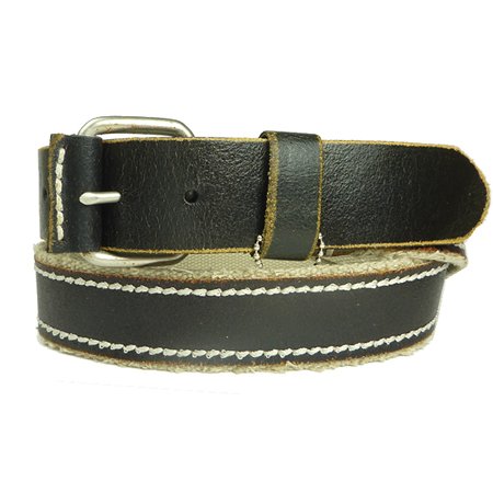 New Mens Black Distressed Leather Stitched Belt  รูปที่ 1