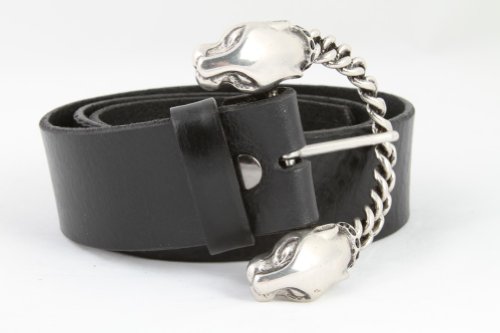 Tobacco Road custom Black Italian Leather Belt Chained Panther Heads Buckle (leather belt ) รูปที่ 1