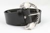 รูปย่อ Tobacco Road custom Black Italian Leather Belt Chained Panther Heads Buckle (leather belt ) รูปที่1