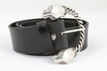 Tobacco Road custom Black Italian Leather Belt Chained Panther Heads Buckle (leather belt )