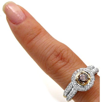 1.23ct Chocolate Brown Diamond Engagement Ring Wedding Band Set รูปที่ 6