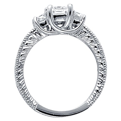 14K White Gold Emerald Three Stone CZ Cubic Zirconia Wedding Engagement Ring Band รูปที่ 3