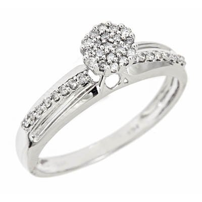 1/7 CT Round Cut Diamond Engagement Ring 14K White Gold - Size 7 รูปที่ 1