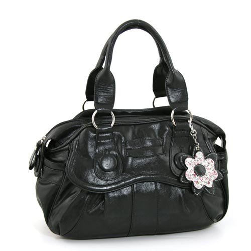 Faux Leather Satchel with Flower Key Chain รูปที่ 1
