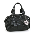 Faux Leather Satchel with Flower Key Chain
