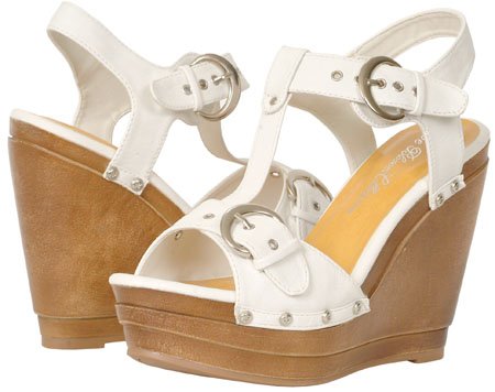 Womens White Wedges Platforms T-Strap Shoes Sandal รูปที่ 1