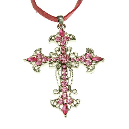 Beautiful Pink Crystal Large Cross Pendant Necklace Fashion Jewelry ( PammyJ Necklace pendant ) รูปที่ 1