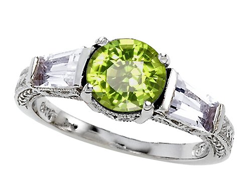2.60 cttw 925 Sterling Silver 14K White Gold Plated Genuine Peridot Engagement Ring - Gold Plated Silver รูปที่ 1