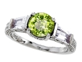 2.60 cttw 925 Sterling Silver 14K White Gold Plated Genuine Peridot Engagement Ring - Gold Plated Silver