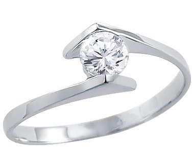 Solid 14k White Gold Ladies Solitaire CZ Cubic Zirconia Engagement Ring Round Cut 0.5 ct รูปที่ 1