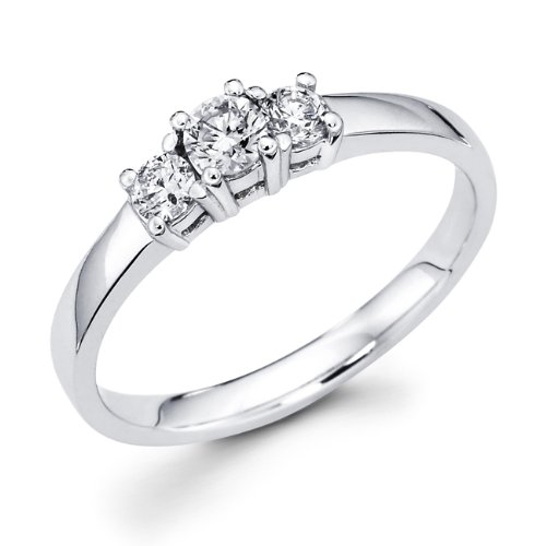 14K White Gold 3 Stone Round Diamond Engagement Ring - Comfort Fit - (1/3 ctw., GH, SI) รูปที่ 1