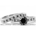 Elegant 1.70ct Black Diamond Engagement Ring Set 14k White Gold