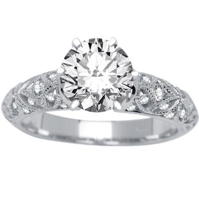 14k White Gold Antique Style Engagement Ring with a 0.76 Carat F SI2 EGL USA Certified Center Stone and 0.4 Carats of Side Diamonds (1.16 Cttw) รูปที่ 1