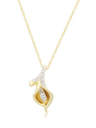 Yellow Gold Plated Sterling Silver Calla Lily Diamond Pendant, 18