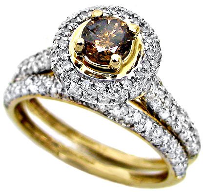 1.23ct Chocolate Brown Diamond Engagement Ring Wedding Band Set รูปที่ 3