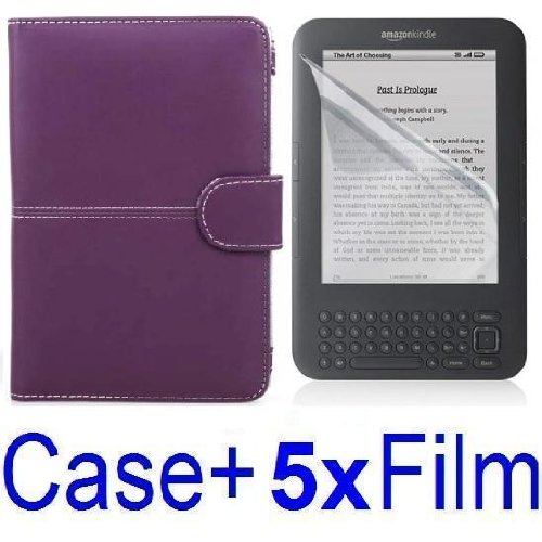 Neewer Leather Case For Amazon Kindle 3 eBook Reader PURPLE + 5x SCREEN PROTECTOR (Kindle E book reader) รูปที่ 1
