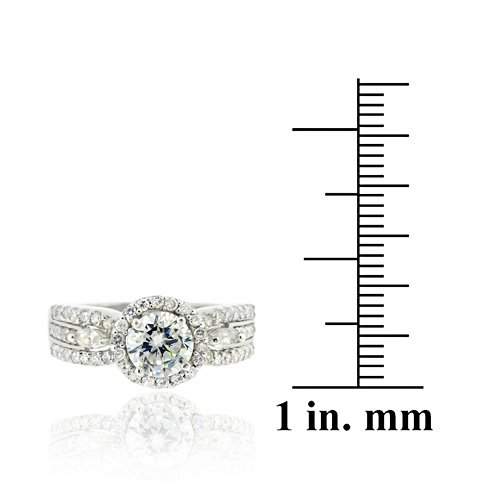 Sterling Silver CZ Bridal Engagement Ring รูปที่ 4