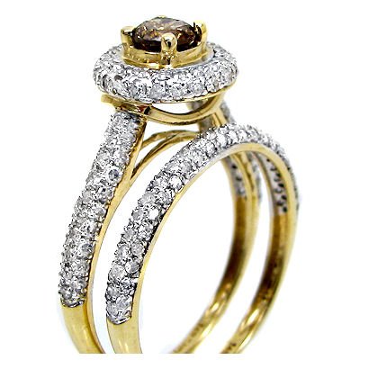 1.23ct Chocolate Brown Diamond Engagement Ring Wedding Band Set รูปที่ 4