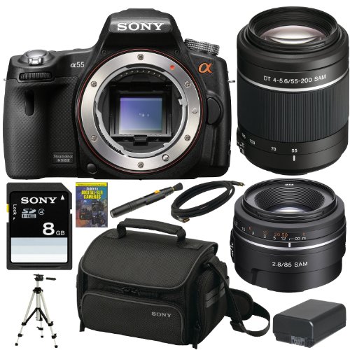 Review Sony Alpha A55 DSLR A55 SLT-A55V 16.2Megapixel DSLR with Translucent Mirror Technology and 3D Sweep Panorama with Sony SAL552002 Telephoto Zoom Lens and SAL85F28 Telephoto Lens + Sony Gadget Bag + Sony 8GB SD Card + Replacememtn NPFW50 Battery + Accessory Kit+ Accessory Kit รูปที่ 1