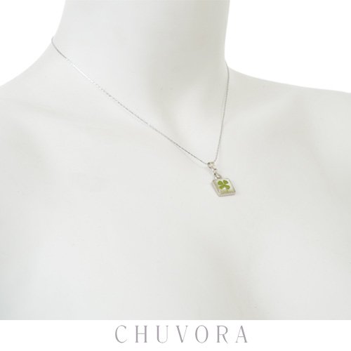 Chuvora Real Irish Four Leaf Clover, Symbol of Good Luck, Small Square Pendant Necklace ( Chuvora pendant ) รูปที่ 5