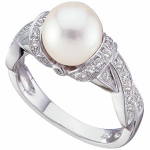 Ring 14K White Gold Freshwater Cultured Pearl And Diamond Ring  รูปที่ 1