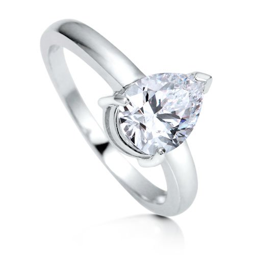 Sterling Silver 925 Cubic Zirconia CZ Pear Shape Solitaire Ring - Women's Engagement Wedding Ring ( BERRICLE ring ) รูปที่ 1