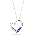 Sterling Silver 3-Stone Blue Sapphire Heart Pendant, 18