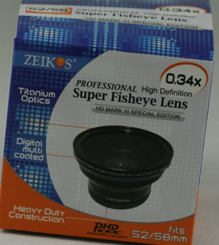 Professional High Definition 0.34X Super Fisheye Lens kit with macro For Canon G10 / G11 / G12 /SX10 IS / SX20 IS / SX30 IS / Canon T1I / T2I / XSI / Xs / Nikon D40 / D80 / and all other cameras with 52mm or 58mm filter size ( Zeikos Len ) รูปที่ 4