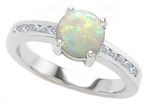 1.60 cttw 925 Sterling Silver 14K White Gold Plated Genuine Round Opal Engagement Ring - Gold Plated Silver ( Finejewelers ring ) รูปที่ 1