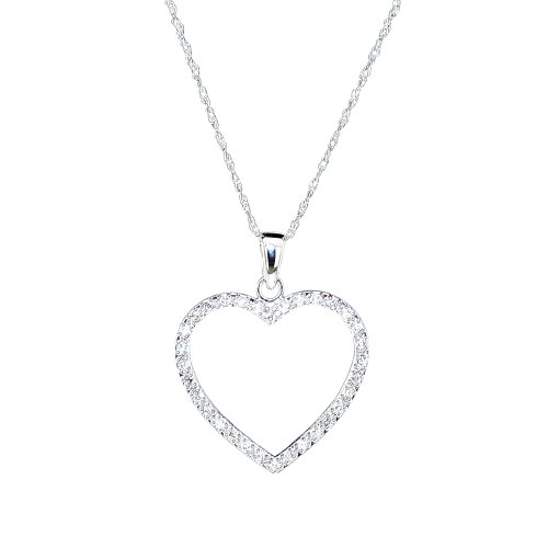 10k White Gold Diamond Heart Pendant (1/10 cttw, I-J Color, I1-I2 Clarity,), 18