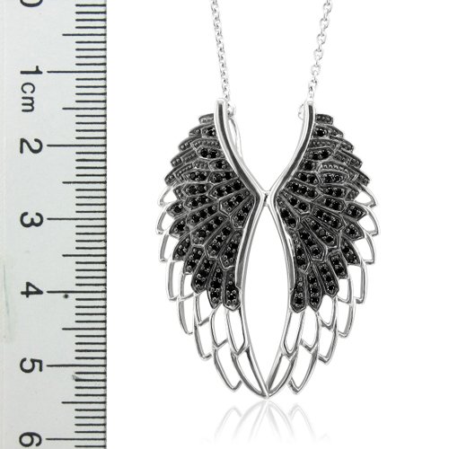 Sterling Silver Angel Feather Wing BLACK Diamond Pendant Necklace - 0.50 carat ( Diamond Delight pendant ) รูปที่ 3