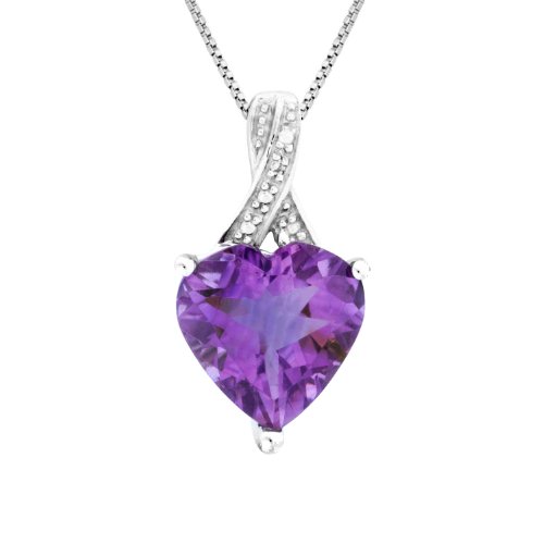 10k White Gold Amethyst and Diamond Heart Pendant, 18