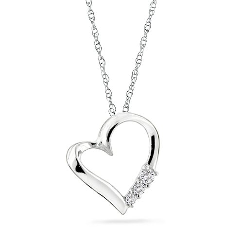 10k Gold 3-stone Diamond Heart Pendant with 18