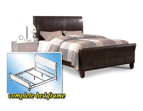 Queen Size Brown Espresso Leather Platform Bed Tall Headboard & Footboard  รูปที่ 1