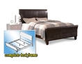 Queen Size Brown Espresso Leather Platform Bed Tall Headboard & Footboard 