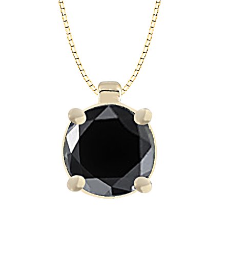 10k White or Yellow Gold Round Black Diamond Solitaire Pendant (1.50 ct), 18