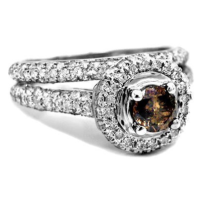 1.23ct Round Chocolate Brown Diamond Engagement Ring Wedding Band Set ( Front Jewelers ring ) รูปที่ 5