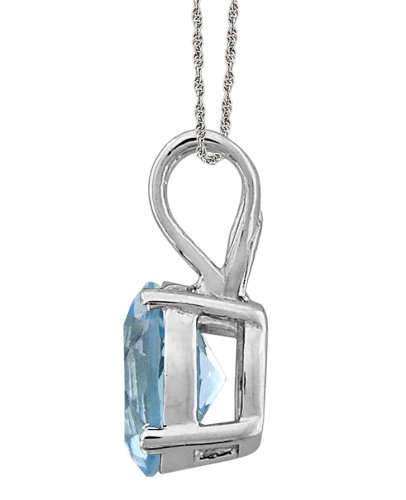 Sterling Silver 6mm Round Blue Topaz Pendant with Light Rope Chain Necklace, 18
