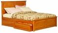 Monterey Queen Platform Bed with Raised Panel Footboard, Caramel Latte with 2 Raised Panel Bed Drawers (wood bed)