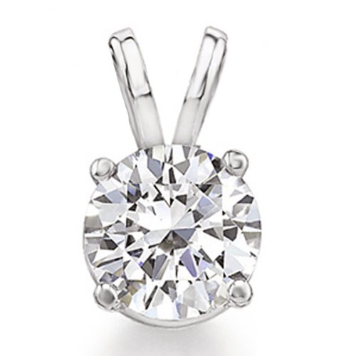 14K White Gold Round White Diamond Solitaire Pendant 1/2 CT (0.50 cttw, I-J Color, I2 Clarity) with FREE 10K Gold Box Chain ( DazzlingRock.com Collection pendant ) รูปที่ 1