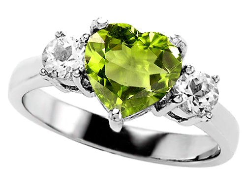 2.60 cttw 925 Sterling Silver 14K White Gold Plated Genuine Heart Shape Peridot Engagement Ring - Gold Plated Silver ( Finejewelers ring ) รูปที่ 1