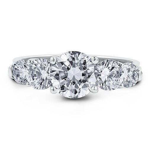 Sterling Silver 925 Round Prong-Set Cubic Zirconia CZ 5-Stone Ring - Women's Engagement Wedding Ring ( BERRICLE ring ) รูปที่ 3
