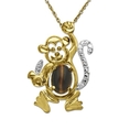 10k Yellow Gold Tigers Eye and Diamond Monkey with Banana Pendant (0.008 cttw, I-J Color, I3 Clarity), 18