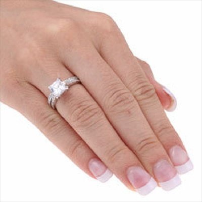 ParisJewelry Sterling Silver Princess Diamond Bridal Engagement Ring ( ParisJewelry ring ) รูปที่ 4