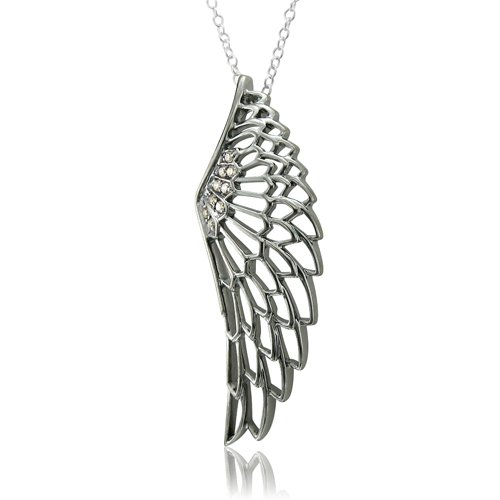Sterling Silver White Angel Feather Wing Black Diamond Pendant Necklace-0.10 carat ( Diamond Delight pendant ) รูปที่ 6
