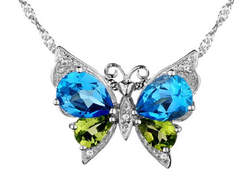 Blue Topaz & Peridot Butterfly Pendant 5.35 Carat (ctw) in Sterling Silver with Chain ( MyJewelryBox pendant ) รูปที่ 1